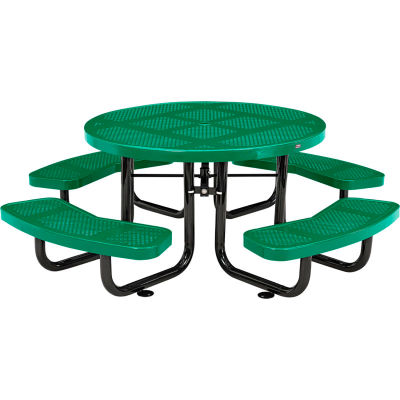 Global Industrial 46" Child's Round Outdoor Steel Picnic Table, Perforated Metal, Green