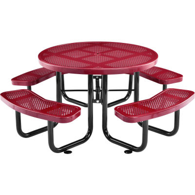 Global Industrial 46" Round Outdoor Steel Picnic Table, Perforated Metal, Red