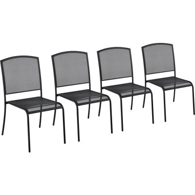 Interion® Outdoor Café Armless Stacking Chair, Steel Mesh, Black, 4 Pack