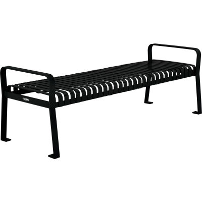 Global Industrial™ 8 ft. Outdoor Park Bench without Back - Steel Slat - Black