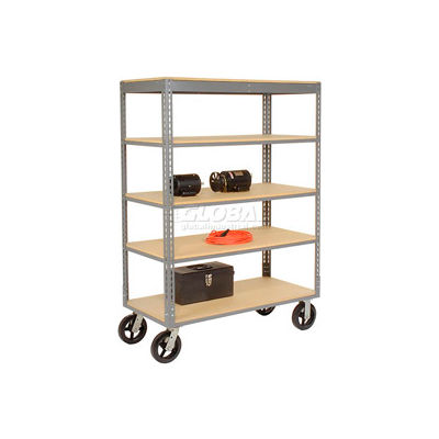 Easy Adjust Boltless 5 Shelf Truck 60 x 24 with Wood Shelves - Rubber Casters