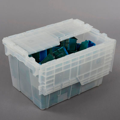 clear storage bins with attached lids