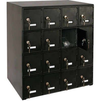 United Visual Products 16 Door Cell Phone Locker With Key Locks, 22"Wx16"Dx26"H, Black, Assembled