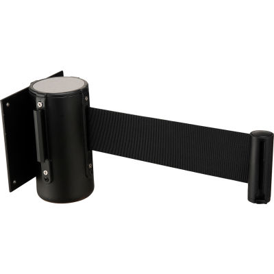 Black Wall Mount 79" Black Retractable Belt Barrier With Receiver