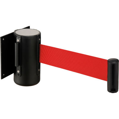 Global Industrial™ Black Wall Mount 79" Red Retractable Belt Barrier With Receiver