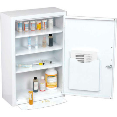 Global Industrial Medicine Cabinet with Pull-Out Shelf, 18"W x 8"D x 27"H, White