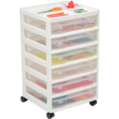 IRIS 6 Drawer Cart - 15-7/8"L x 14-5/16"W x 26-13/16"H - White / Clear - Pkg Qty 2