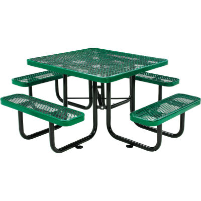 Global Industrial 46" Square Outdoor Steel Picnic Table, Expanded Metal, Green