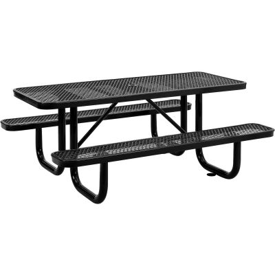 Global Industrial 6 ft. Rectangular Outdoor Steel Picnic Table, Expanded Metal, Black