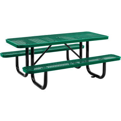 Global Industrial™ 6' Rectangular Outdoor Steel Picnic Table, Expanded Metal, Green