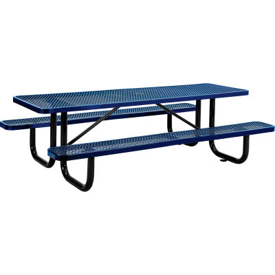 Global Industrial 8' Rectangular Picnic Table, Expanded Metal, Blue