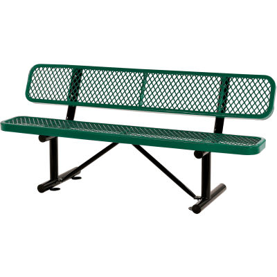 Global Industrial 6' Outdoor Steel Bench w/ Backrest, Expanded Metal, Green