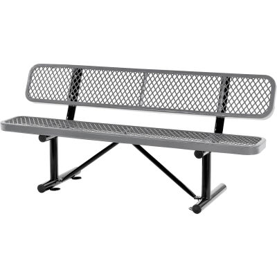 Global Industrial 6' Outdoor Steel Bench w/ Backrest, Expanded Metal, Gray