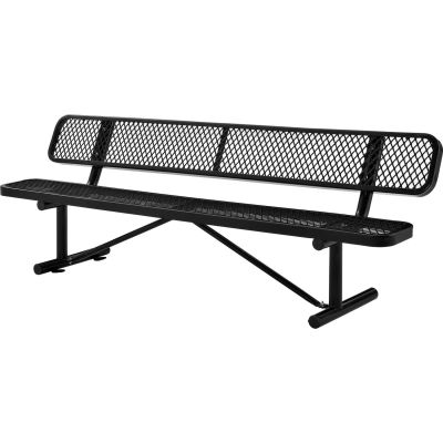Global Industrial™ 8 ft. Outdoor Steel Bench with Backrest - Expanded Metal - Black