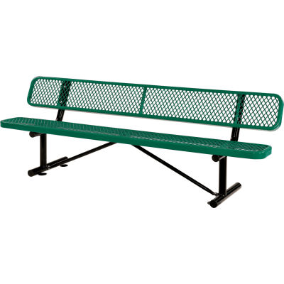 Global Industrial™ 8' Outdoor Steel Bench w/ Backrest, Expanded Metal, Green