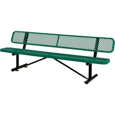 Global Industrial 8' Outdoor Steel Bench w/ Backrest, Expanded Metal, Green