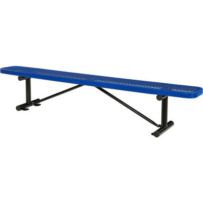Global Industrial™ 8' Outdoor Steel Flat Bench, Expanded Metal, Blue