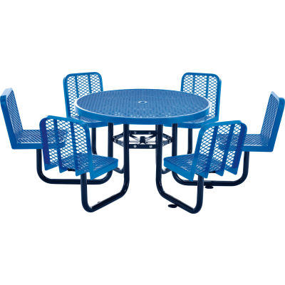 Global Industrial 46" Round Carousel Picnic Table With 6 Seats, Expanded Metal, Blue