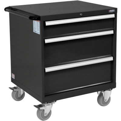 Global Industrial Mobile Modular Drawer Cabinet, 3 Drawers, w/Lock, 30"Wx27"Dx37"H, Black