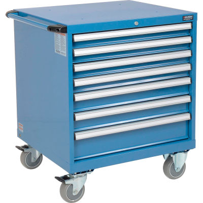 Global Industrial Mobile Modular Drawer Cabinet, 7 Drawers, w/Lock, 30"Wx27"Dx37"H, Blue