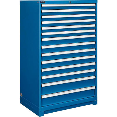 Global Industrial™ Modular Drawer Cabinet, 14 Drawers, w/Lock, 36"Wx24"Dx57"H, Blue