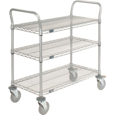Nexel® Utility Cart, 3 Shelf, Nexelate® , 36"L x 18"W x 39"H, Polyurethane Brake Casters