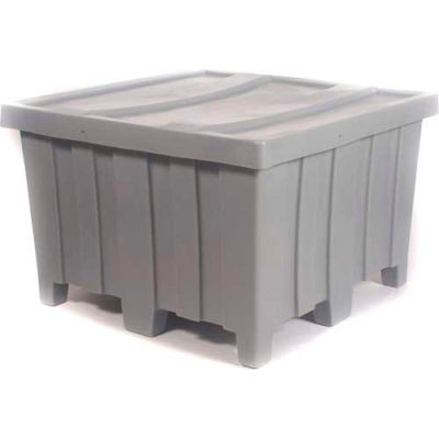 Forkliftable Bulk Shipping Container with Lid - 44"L x 44"W x 29-1/2"H, Gray