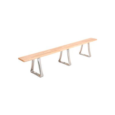 Global Industrial Locker Bench Hardwood Top w/SS Trapezoid Pedestals, Bolt Down 96x9-1/2x17