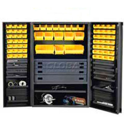 Durham Heavy Duty Work Bin Cabinet DCBDLP694RDR Deep Pocket Doors- 4 Drawers 69 Yellow Bins 48x24x78