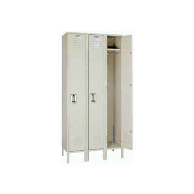 Lyon Locker PP50423SU Single Tier 12x18x72 3-Wide Recessed Handle Assembled Putty
