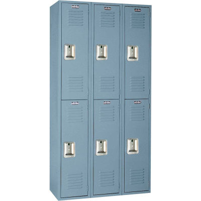 Lyon Locker DD52223SU Double Tier 12x18x36 3-Wide Recessed Handle Assembled Gray