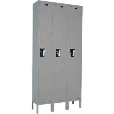 Hallowell UY3588-1 Maintenance-Free Quiet Locker Single Tier 15x18x72 3 Door Ready To Assemble Gray
