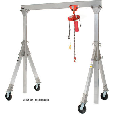 Adjustable Height Aluminum Gantry Crane With Pneumatic Casters, 10'W x 8'2"-10'8"H, 1500 Lb. Cap.