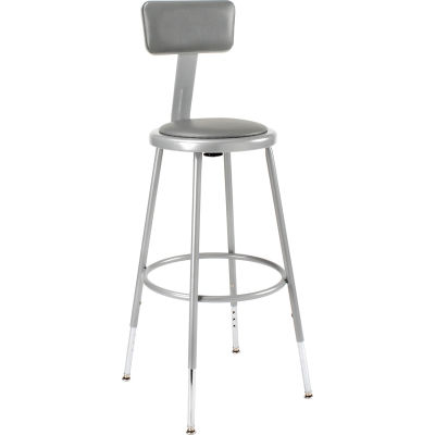 Interion® Steel Shop Stool w/Backrest and Padded Seat - Adjustable Height 24 - 32 - GRY - 2PK
