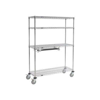 Nexel 4-Shelf Mobile Wire Computer LAN Workstation w/Keyboard Tray, 48"W x 18"D x 69"H, Chrome