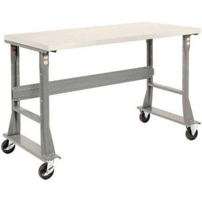 60"W x 30"D Mobile Fixed Height C-Channel Flared Leg Workbench - ESD Safety Edge - Gray