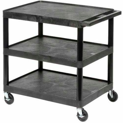 Luxor® HE34 Plastic Shelf Truck 24 x 18 x 34, 3 Shelves, Black