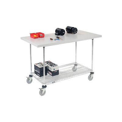 60"W x 30"D Mobile Workbench with Wire Rack - Plastic Laminate Square Edge