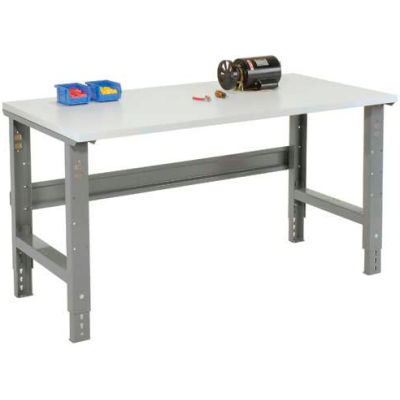 72"W x 30"D Adjustable Height Workbench C-Channel Leg - ESD Plastic Square Edge - Gray