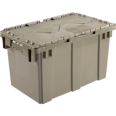 Global Industrial Plastic Attached Lid Shipping & Storage Container DC2213-12 22-3/8x13x13 GY
