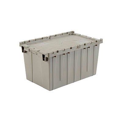 Global Industrial Plastic Attached Lid Shipping & Storage Container 25-1/4x16-1/4x13-3/4 Gray