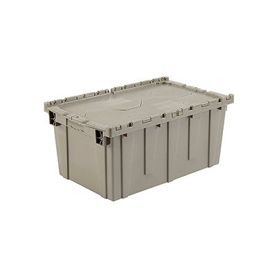 Global Industrial Shipping & Storage Container W/ Attached Lid, Gray, 27-3/16"x16-5/8"x12-1/2"
