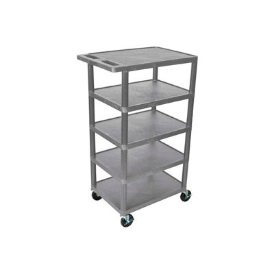 Luxor® BC50 Plastic Shelf Truck 24 x 18 x 46, 5 Shelves, Gray