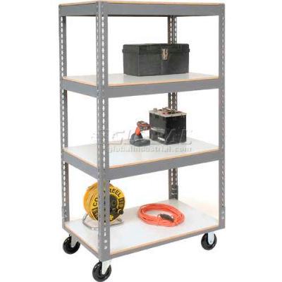 Global Industrial® Boltless Shelf Truck w/4 Shelves & Poly Casters, 36"L x 18"W x 65"H, Gray