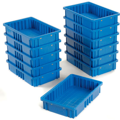 Global Industrial Plastic Dividable Grid Container DG92035,16-1/2"L x 10-7/8"W x 3-1/2"H, Blue - Pkg Qty 12