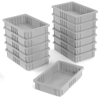 Global Industrial Plastic Dividable Grid Container DG92035,16-1/2"L x 10-7/8"W x 3-1/2"H, Gray - Pkg Qty 12