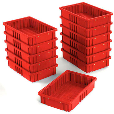 Global Industrial Plastic Dividable Grid Container DG92035,16-1/2"L x 10-7/8"W x 3-1/2"H, Red - Pkg Qty 12