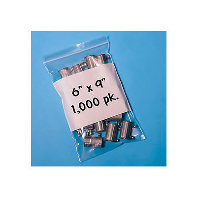 Resealable Poly Bags With Write-On Label 6" x 9" 2 Mil 1,000 Pack