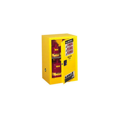 Justrite Flammable Liquid Cabinet, 12 Gallon, Self-Close Single Door Vertical Storage