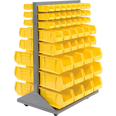 Global Industrial Mobile Double Sided Floor Rack - 96 Blue Stacking Bins 36 x 54